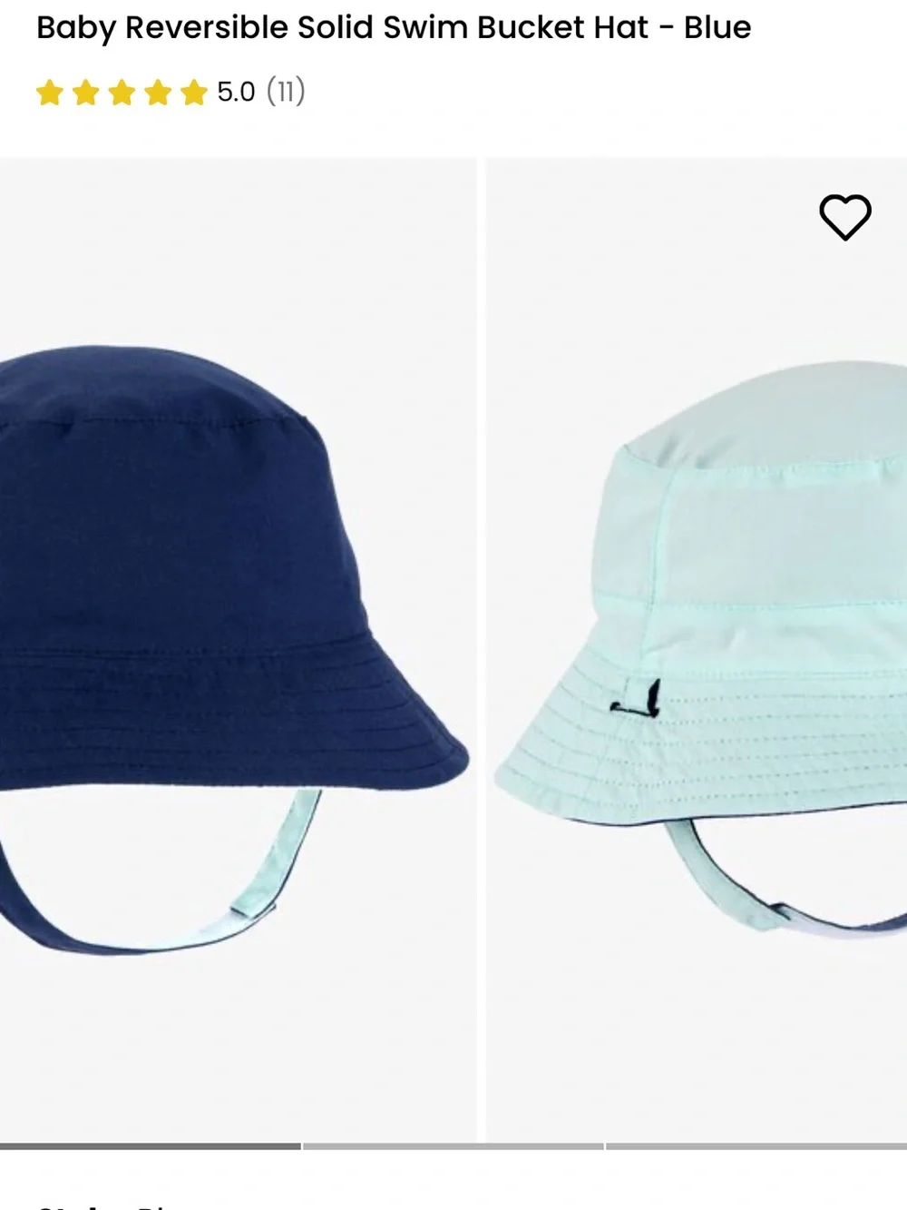 Carter's Reversible Baby Sun Bucket Hat Navy Blue Mint Green Swim Cap 12-24M